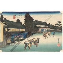 Utagawa Hiroshige: Narumi: Famous product: The famous Arimatsu tie-dye (Station 40, Print 41) - Austrian Museum of Applied Arts