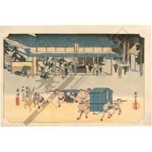 歌川広重: Kusatsu: A famous teahouse (Station 52, Print 53) - Austrian Museum of Applied Arts
