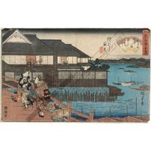 Utagawa Hiroshige: Manpachi teahouse in the evening at Yanagibashi - Austrian Museum of Applied Arts