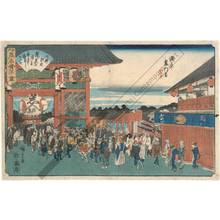 歌川広重: Kameya in front of the Kaminari gate in Asakusa - Austrian Museum of Applied Arts