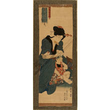 歌川国貞: Woman making the hair of her child (title not original) - Austrian Museum of Applied Arts