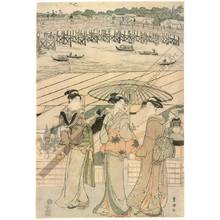 歌川豊国: Bustling crowds at the Ryogoku bridge (title not original) - Austrian Museum of Applied Arts