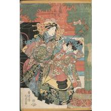 Utagawa Kunisada, 歌川国貞 (Utagawa Kunisada I)による浮世絵「Courtesan Hanamachi and kamuro Kakitsu and Kaide from the Tama house on Edo street of New Yoshiwara」