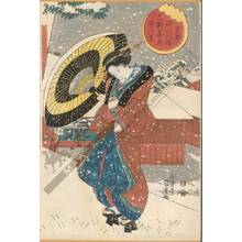 Utagawa Kunisada, 歌川国貞 (Utagawa Kunisada I)による浮世絵「View of the Sangen teahouse in the snow near Fukagawa Hachiman shrine in Edo」