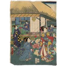 Utagawa Kunisada II: Beautiful women in the garden and inside the house (title not original) - Austrian Museum of Applied Arts