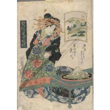 渓斉英泉: Kameyama, The courtesan Hanagawa from the Wakamatsu house (Station 46, Print 47) - Austrian Museum of Applied Arts