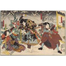 Utagawa Kunisada: Yoshimine no Munesada, Otomo no Kuronushi and Yasusada’s wife Sumizome - Austrian Museum of Applied Arts