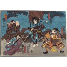 Utagawa Kunisada: Chichibu no Jiro Shigetada, Higuchi Jiro Kanemitsu, Matsuemon’s wife Oyoshi, the boatman Gonshiro and Komawakamaru - Austrian Museum of Applied Arts