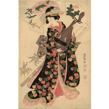 Utagawa Toyokuni I: Beauty with biwa (title not original) - Austrian Museum of Applied Arts