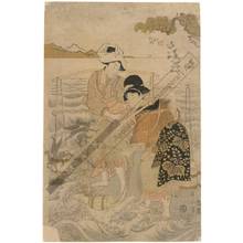 Kikugawa Eizan: Yukihira and the sisters Matsukaze and Murasame (title not original) - Austrian Museum of Applied Arts