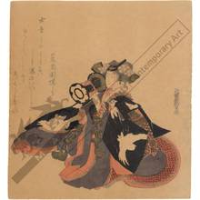 Katsushika Hokuun: Woman playing Tsuzumi-handdrum (title not original) - Austrian Museum of Applied Arts