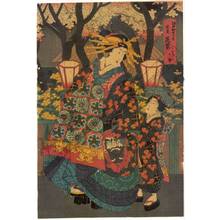 歌川国貞: Courtesan Hanamurasaki and a kamuro of the Tama house on Edo street - Austrian Museum of Applied Arts