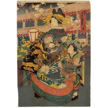 歌川国貞: Courtesan Hamamurasaki and kamuro Kotome from the Nakamanji house on Kado street - Austrian Museum of Applied Arts