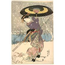 Utagawa Kunisada: Snow view at Motoyanagi bridge - Austrian Museum of Applied Arts