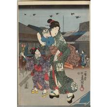 Utagawa Kunisada: Morning visit of a temple exhibiting an image of Saga - Austrian Museum of Applied Arts