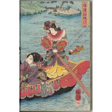 歌川国芳: Pleasure-trip on a boat in chinese style / Beauties amusing themselves in the garden - Austrian Museum of Applied Arts