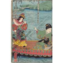 歌川国芳: Pleasure-trip on a boat in chinese style / Beauties amusing themselves in the garden - Austrian Museum of Applied Arts