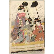 菊川英山: Women’s daimyo procession crossing the river on ferry boats (title not original) - Austrian Museum of Applied Arts