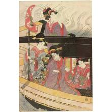 Kikugawa Eizan: Women’s daimyo procession crossing the river on ferry boats (title not original) - Austrian Museum of Applied Arts
