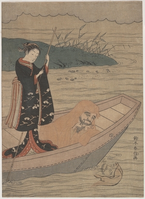 Suzuki Harunobu: Daruma in a Boat with an Attendant - Metropolitan Museum of Art