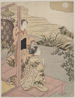Suzuki Harunobu: Two Girls on a Veranda beside a Stream with the Moon - Metropolitan Museum of Art