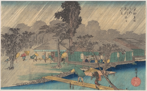 歌川広重: Tea-houses on the Bank of the Tadasu River in a Shower - メトロポリタン美術館