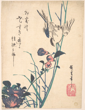 Utagawa Hiroshige: Large-flowered Flat Bill and Sparrow - Metropolitan Museum of Art