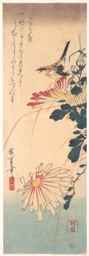 Utagawa Hiroshige: Shrike and Chrysanthemums - Metropolitan Museum of Art