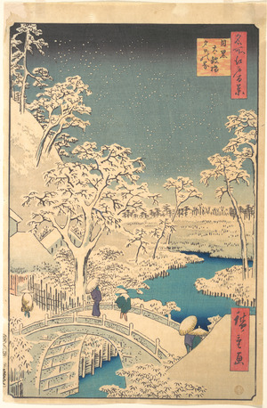 Utagawa Hiroshige: Taiko Bridge, Meguro, on a Snowy Evening - Metropolitan Museum of Art