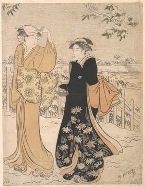 鳥居清長: Two Women on Matsuchi Hill Edo - メトロポリタン美術館