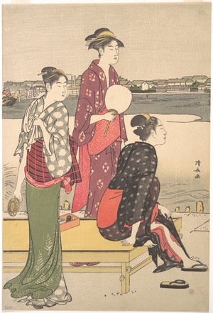 鳥居清長: Evening on the Banks of the Sumida River - メトロポリタン美術館