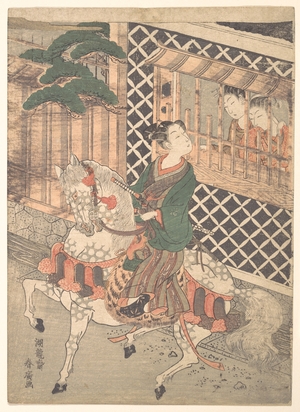 Haruhiro: A Young Warrior on Horseback Looking at Two Girls - メトロポリタン美術館
