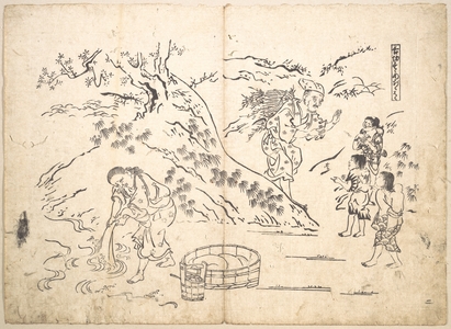 Okumura Masanobu: Fagot–gatherer Finds Boy with Sparrow - Metropolitan Museum of Art