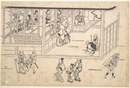 Hishikawa Moronobu: Street scene in the Yoshiwara - Metropolitan Museum of Art