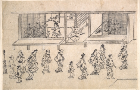 菱川師宣: Street Scene in the Yoshiwara - メトロポリタン美術館