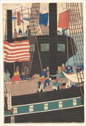 Utagawa Sadahide: Yokohama Trade: Picture of Westerners Shipping Cargo - Metropolitan Museum of Art