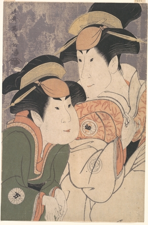 東洲斎写楽: Segawa Tomisaburô II and Nakamura Manyo as Yadorigi and Her Maid Wakakusa in the Play 
