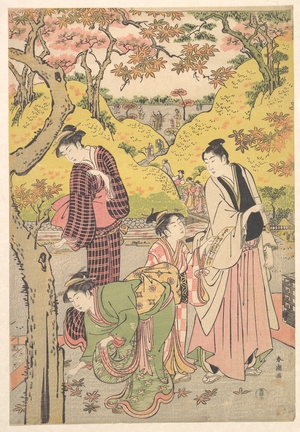 勝川春潮: A Young Man, Two Young Women and a Girl at a Picnic Party - メトロポリタン美術館