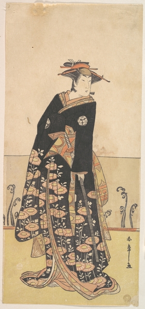 勝川春章: Osagawa Tsuneyo as a Tall Woman Dressed in a Black Uchikake - メトロポリタン美術館