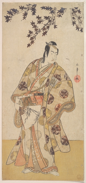 Katsukawa Shunsho: The Third Ichikawa Yaozô as a Daimyo Standing Under a Maple Tree - Metropolitan Museum of Art