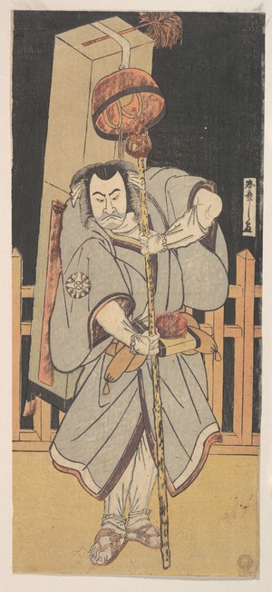 勝川春章: The First Nakamura Nakazo as a Rokuju-rokubu Standing at Night - メトロポリタン美術館