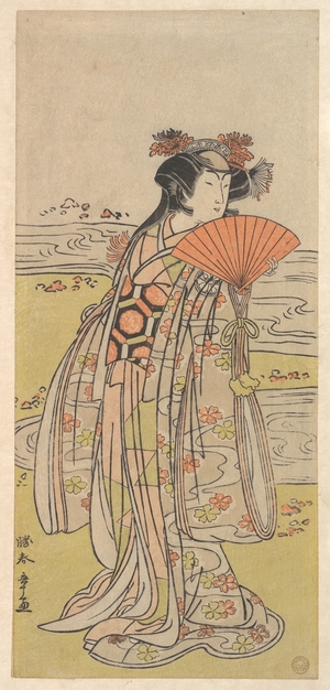 勝川春章: The Actor Segawa Kikunojo III as a Woman Standing near a Winding Stream - メトロポリタン美術館