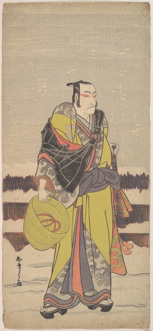 勝川春章: Danjurô V as Kakogawa Honzô with a Komuso Hat and a Flageolet - メトロポリタン美術館
