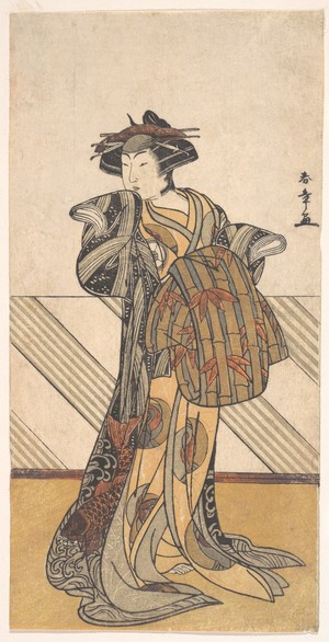 勝川春章: The Fourth Iwai Hanshiro as a Courtesan Dressed in a Pink Kimono - メトロポリタン美術館