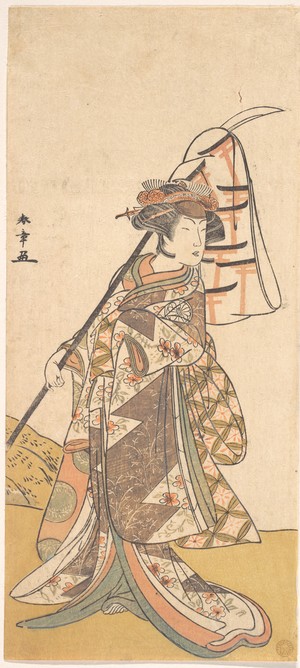 勝川春章: The Third Segawa Kikunojo as a Woman Walking Toward the Left - メトロポリタン美術館