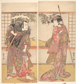 勝川春章: Osagawa Tsuneyo II in the Role of Oishi and Ichikawa Danjuro V in the Role of Honzo - メトロポリタン美術館
