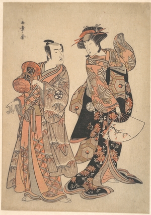 勝川春章: The Third Segawa Kikunojô as Ochiyo and Bando Mitsugorô as Hanbei - メトロポリタン美術館