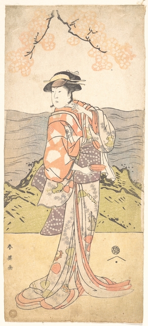 勝川春英: The Fourth Iwai Hanshiro as a Woman Standing Beneath a Cherry Tree - メトロポリタン美術館