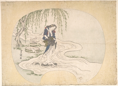 Utagawa Toyoshige: A Woman Stands on a Rock in a Stream Washing Clothes - Metropolitan Museum of Art