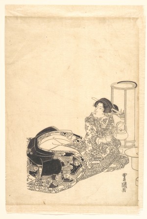 Utagawa Toyokuni I: Courtesan or Actor as Courtesan Pouring Tea by the Light of a Lantern - Metropolitan Museum of Art